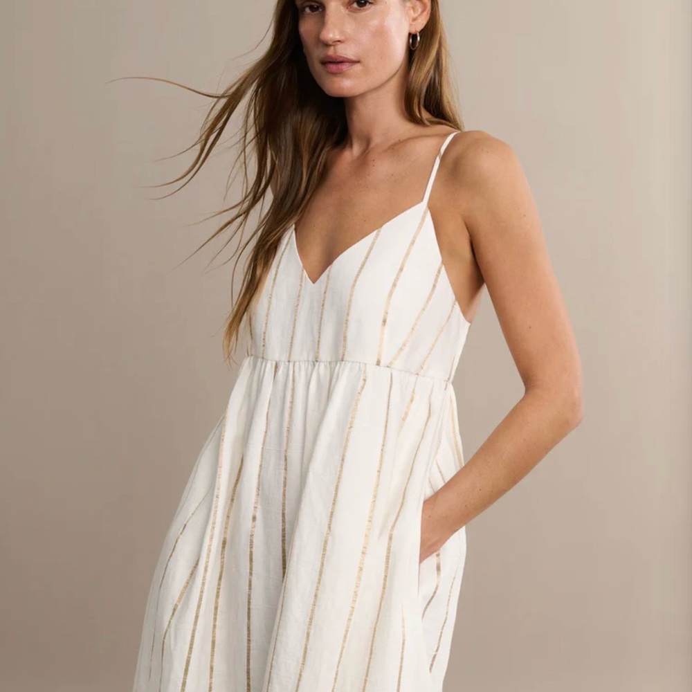 Jenni Kayne Cove Maxi White Dress with Gold Stripes